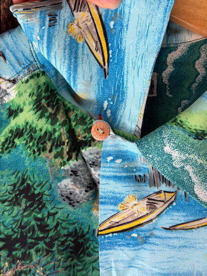 RARE 1940s Iolani Crepe Rayon Hawaiian Shirt